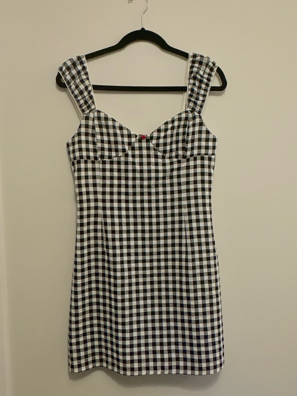 Black & White Gingham Mini Dress with Sweetheart Neckline